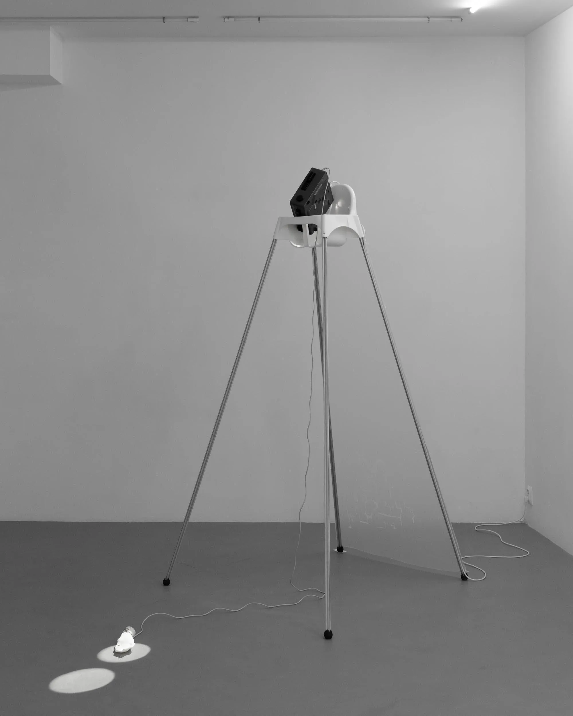 part of the installation Recital: painter's foil, 3D print (invitation card for the exhibition Personal Reminder), squash balls, wall paint