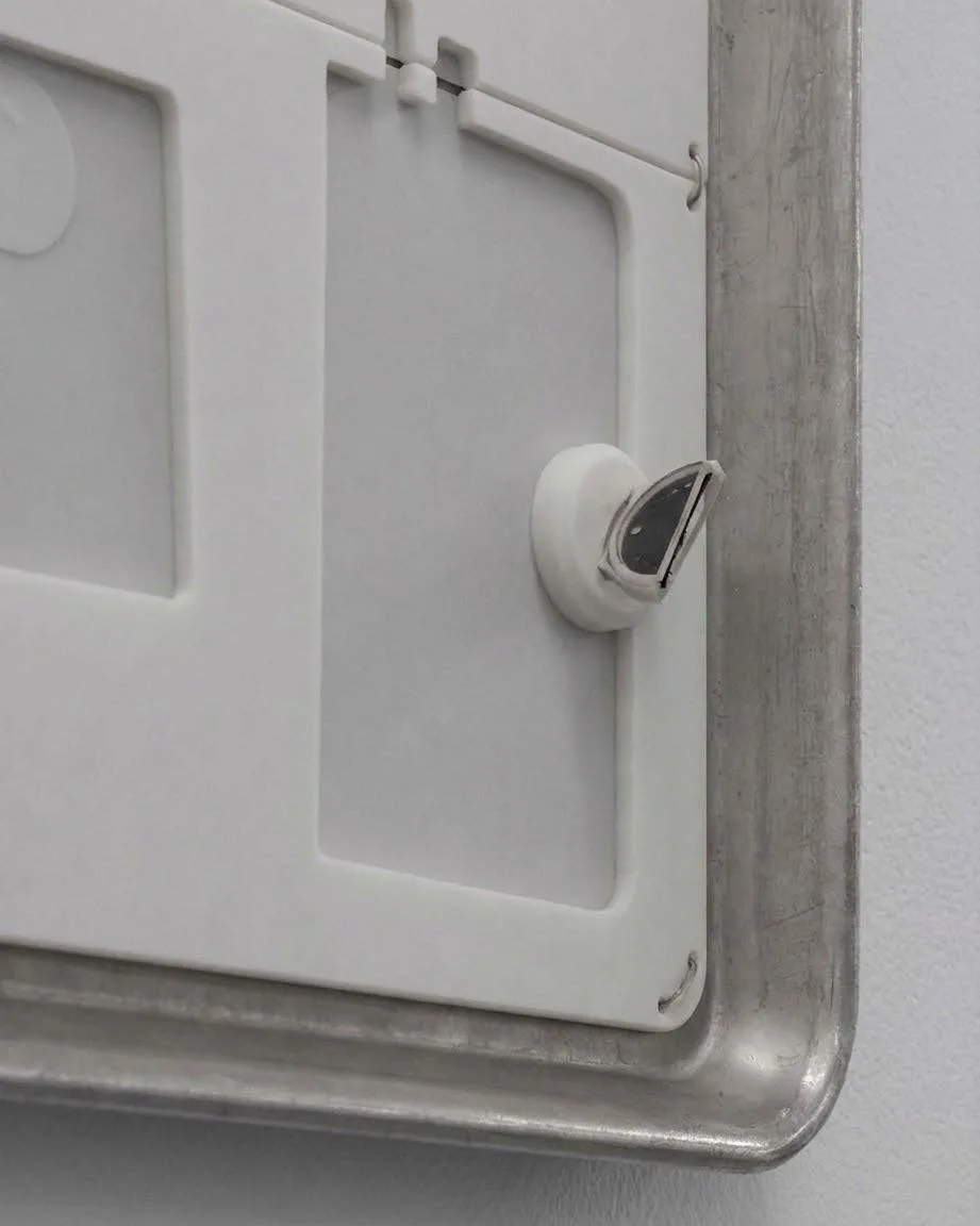Entrance Tray - part of the Recital installation: aluminum tray, 3D print, speaker cable, Personal Reminder